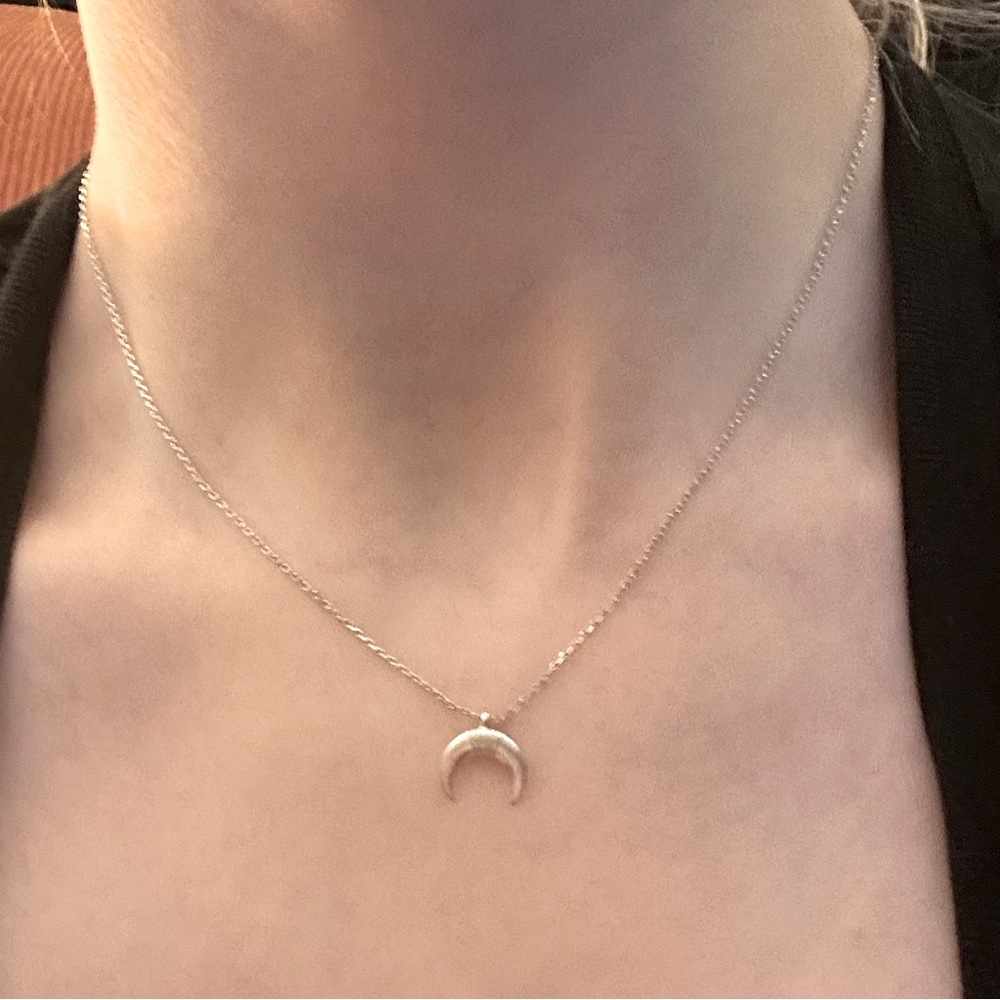 “Silver” half moon pendant necklace lobster claw clasp 16” chain women’s jewelry